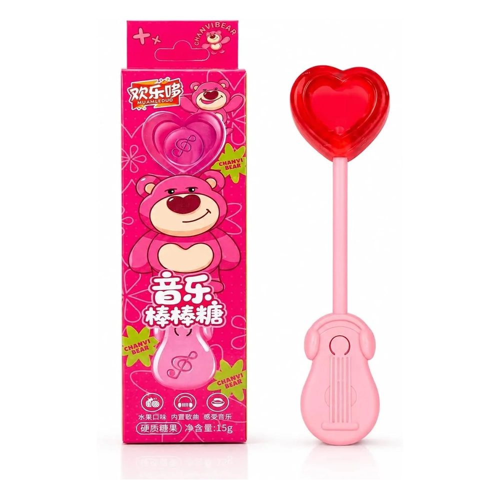 Music Lollipop MUANLEDUO Cute Chanvi Bear Design Fruit Flavor Hard Candy 15g | Built in Songs | Feel The Music
