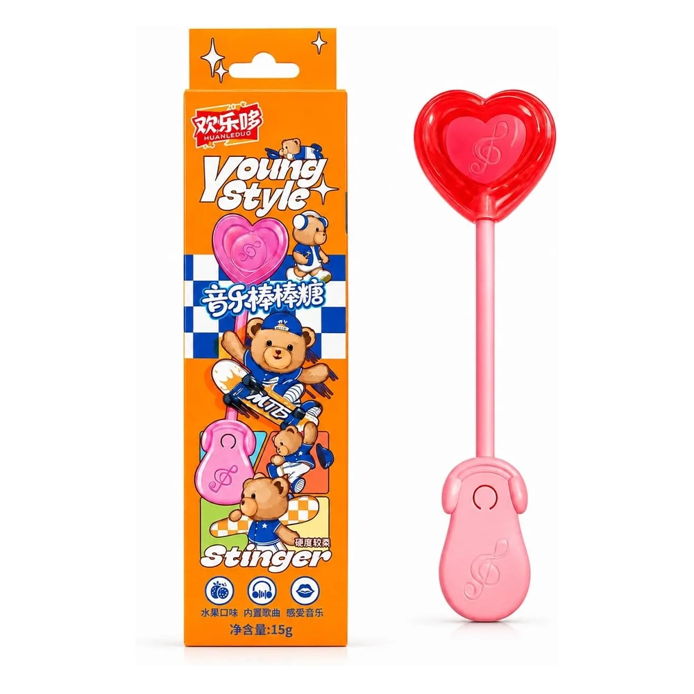 Music Lollipop MUANLEDUO Young Stinger Style Bear Theme Fruit Flavor Hard Candy 15g | Built in Songs | Feel The Music |