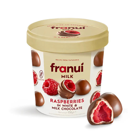 Franui Frozen Raspberries White And Milk Chocolate 150g